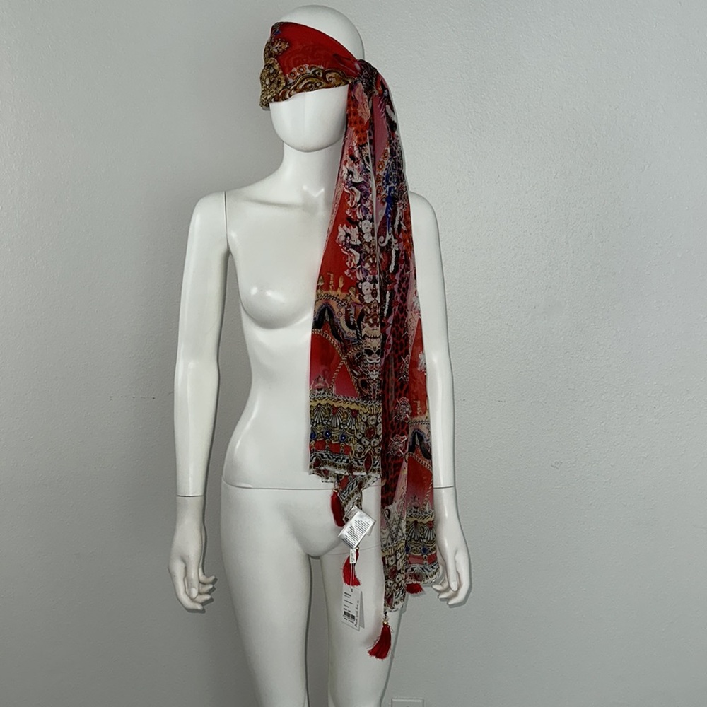CAMILLA *Artesania Mania* bold red silk scarf belt top shawl headband wrap top - Picture 6 of 8